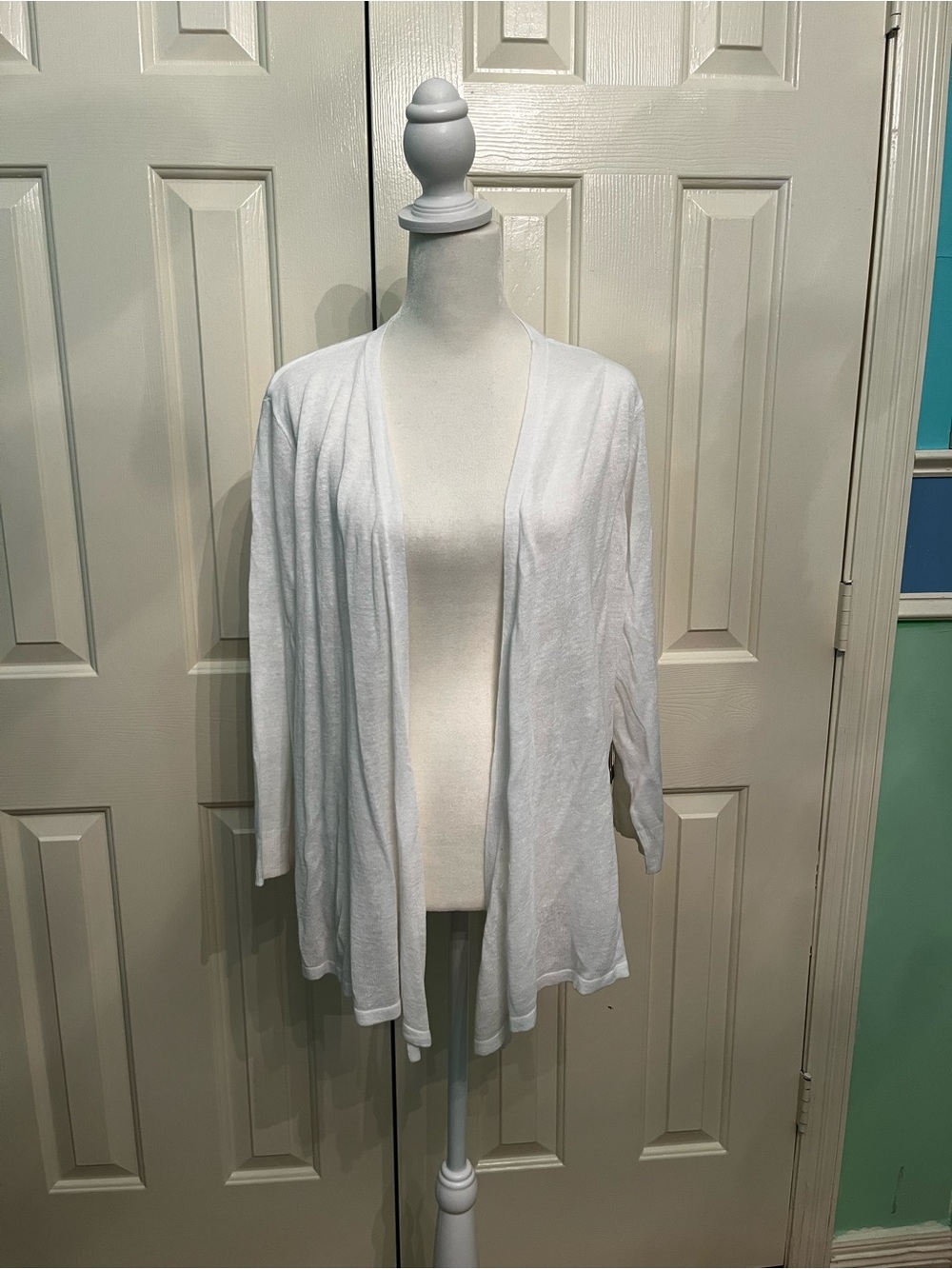 Chico's White Open-Front Draped Cardigan